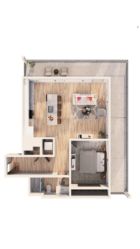 Floor plan for 1 bed, 1 bath, 795 sqft